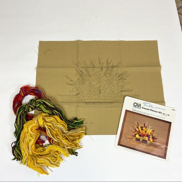 Crewel Picture Kit Harvest Basket #7272 VTG 1980 Columbia Minerva Erica Wilson - Picture 2 of 6